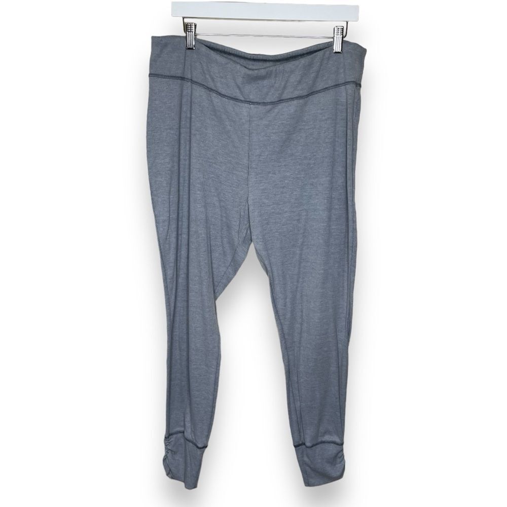 AnyBody Ribbed Gray Jogger Ruched Cuff Comfy Lounge Athleisure Pants Women XL